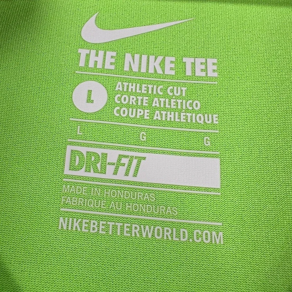 Nike Dri Fit Shirt Womens Large Green Short sleeve V Neck Workout Active Gym